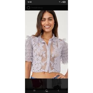 Free People Madonna Boho Cropped Lace Blouse Ruffle Sleeves Top small whimsy